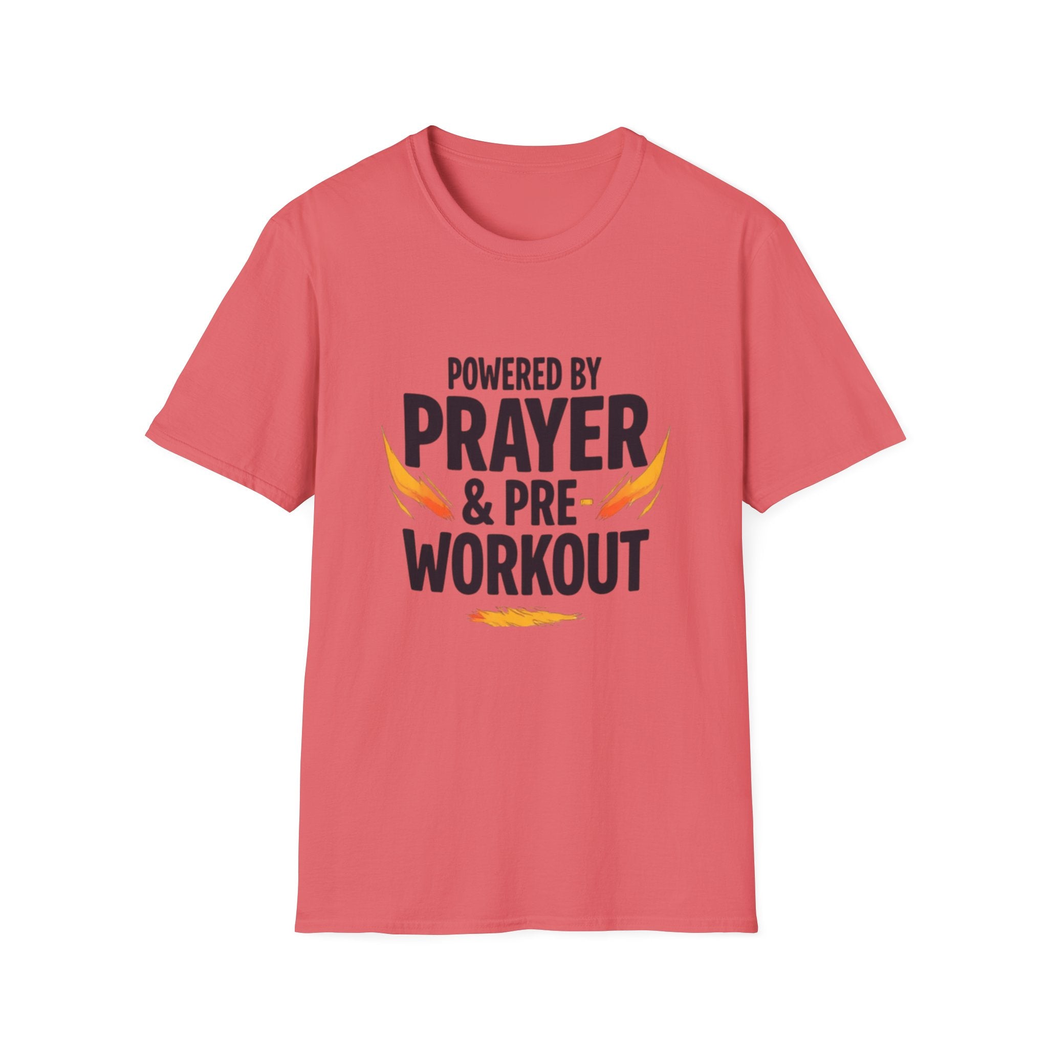 Prayer & Pre-Workout T-Shirt — "Powered by Prayer & Pre-Workout" Christian Fitness Tee