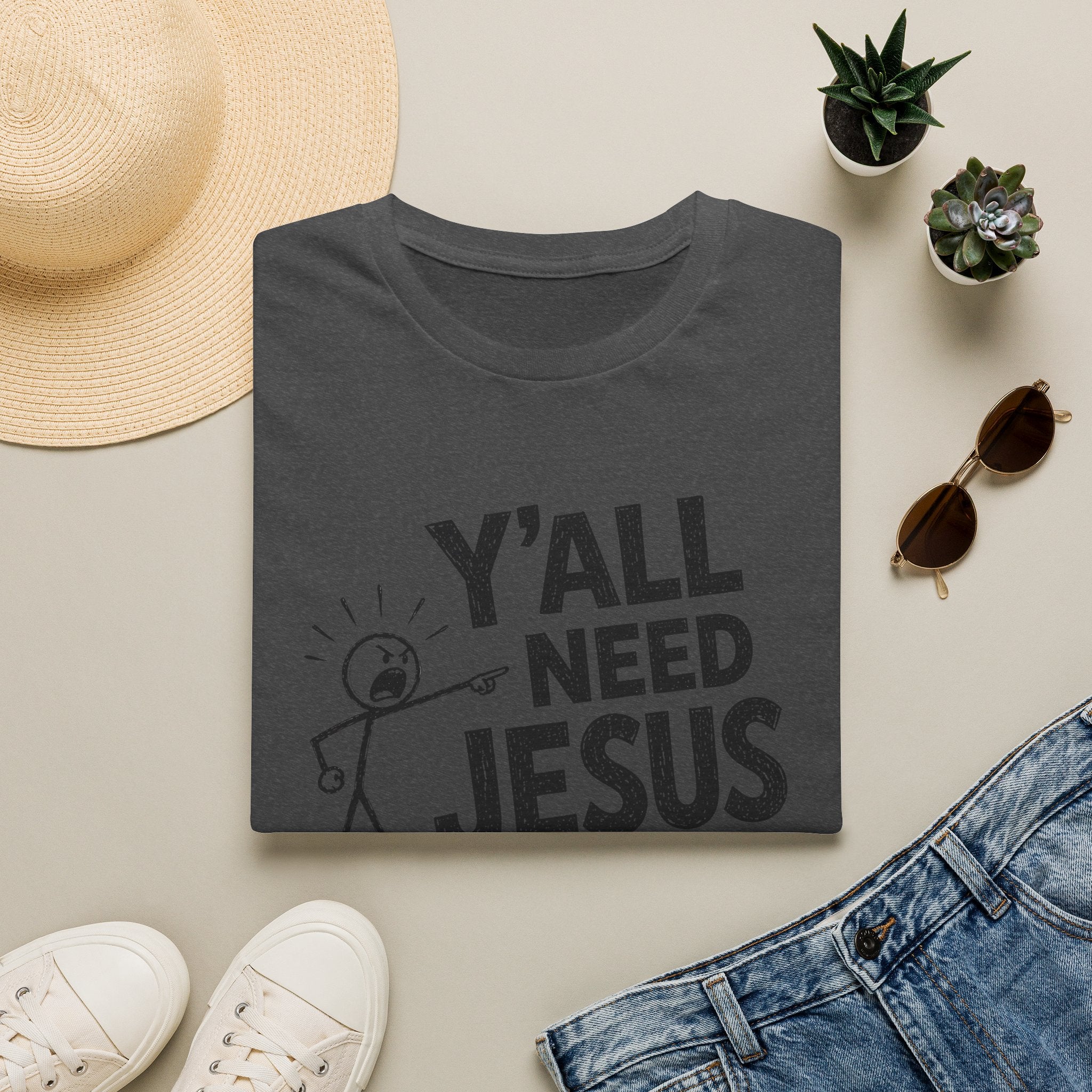 Y'all Need Jesus T-Shirt — Funny Christian Faith Tee, Stick Figure Prayer Graphic