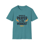 Prayer & Pre-Workout T-Shirt — "Powered by Prayer & Pre-Workout" Christian Fitness Tee