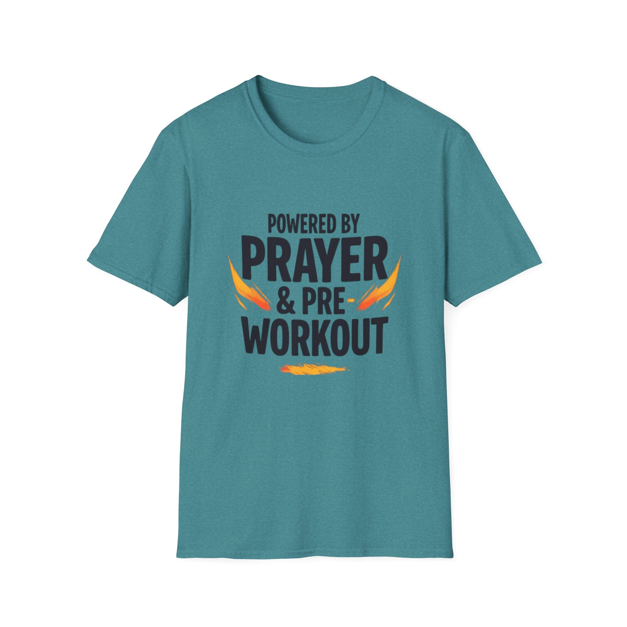 Prayer & Pre-Workout T-Shirt — "Powered by Prayer & Pre-Workout" Christian Fitness Tee