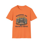 T‑Shirt — Running On Prayer & Coffee Raccoon Graphic Tee