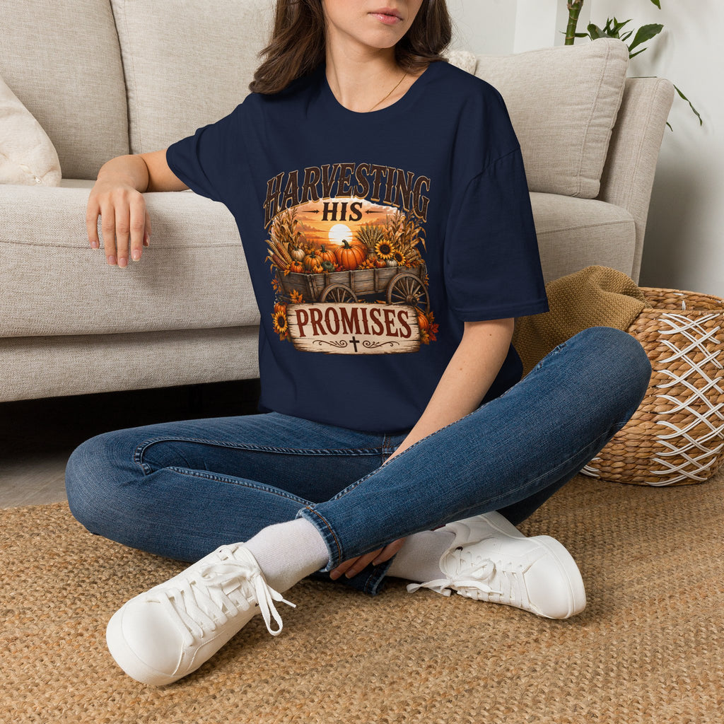 Harvesting His Promises T-Shirt — Fall Pumpkin & Sunflower Faith Tee
