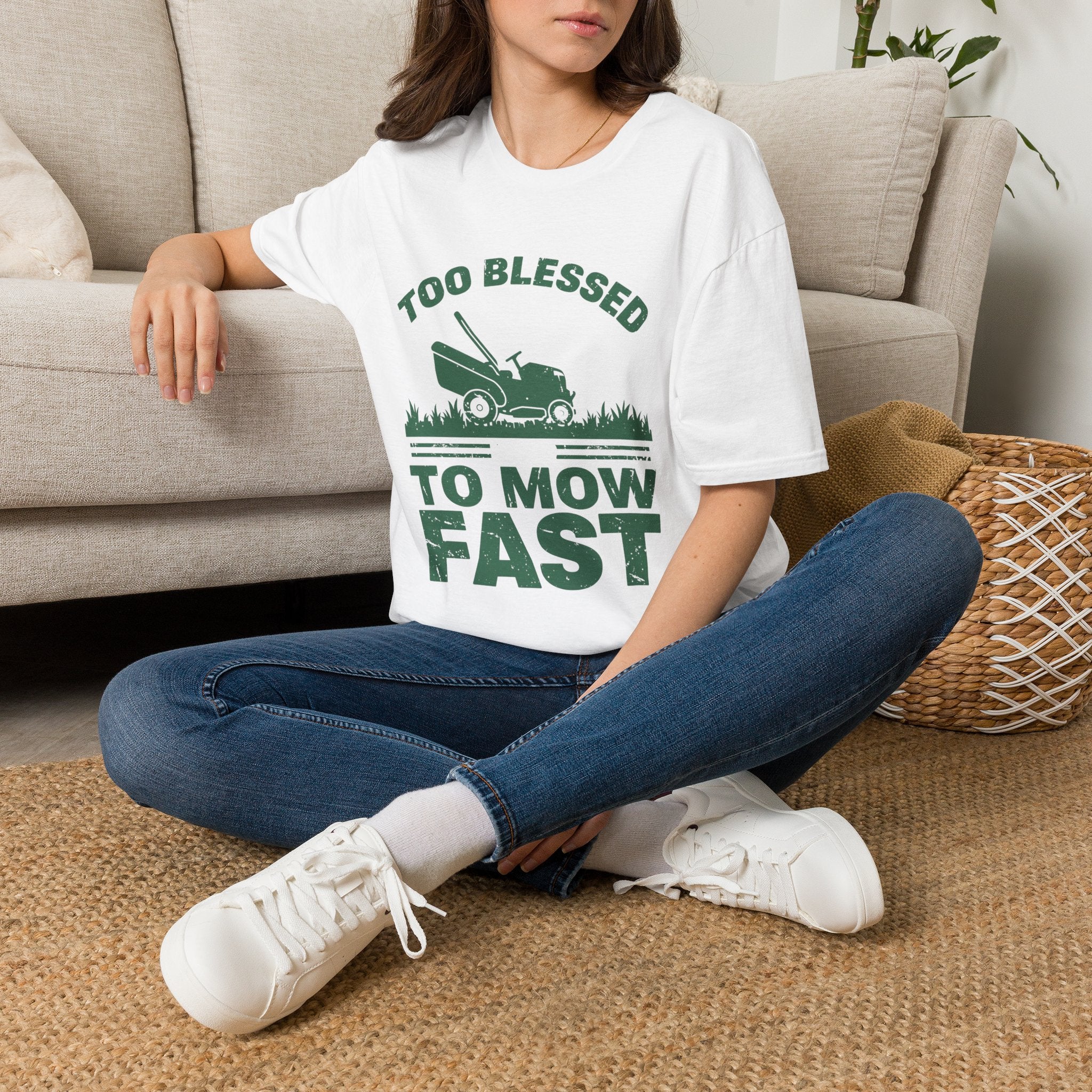Too Blessed To Mow Fast T-Shirt — Funny Lawn Mower Gardening Tee