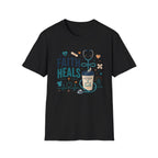 Faith Heals T‑Shirt — Inspirational Medical Stethoscope Coffee Design