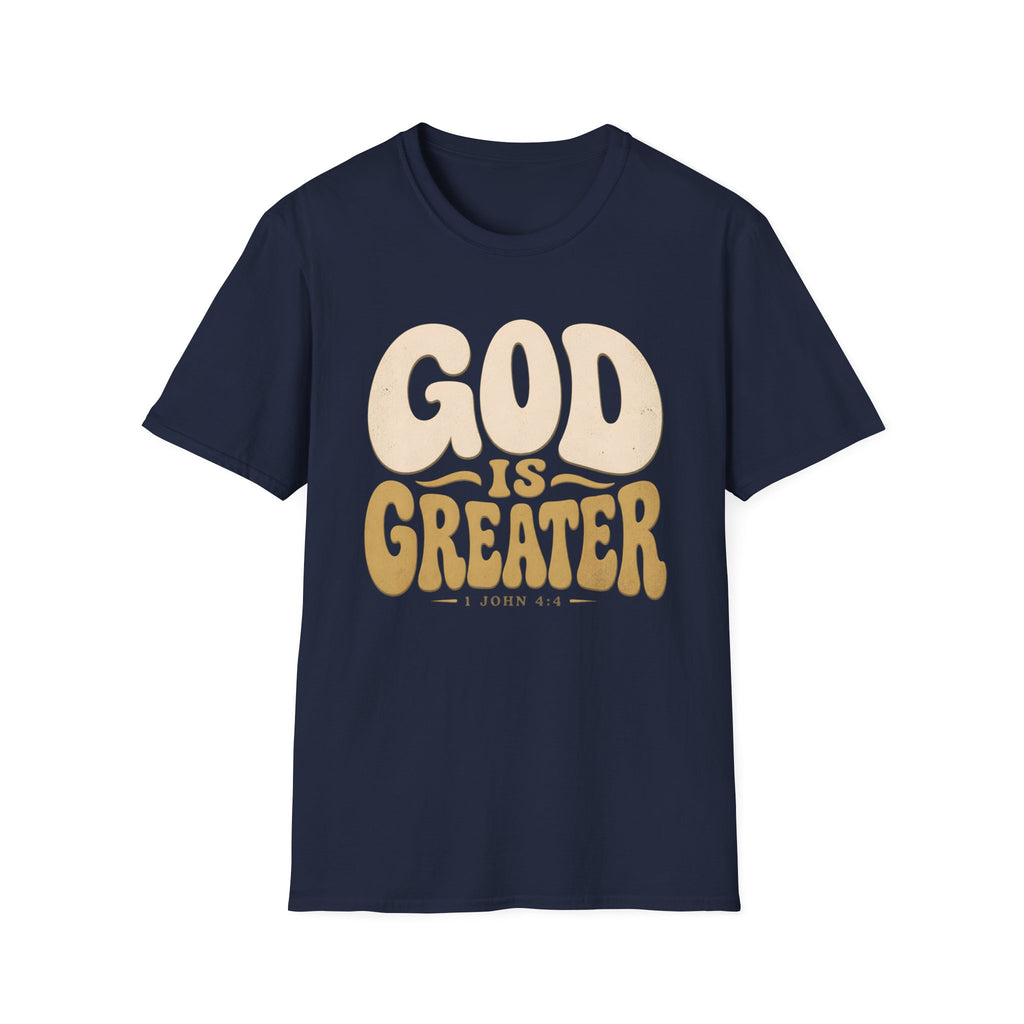 God Is Greater T-Shirt — Retro Faith Graphic Tee (1 John 4:4)