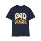 God Is Greater T-Shirt — Retro Faith Graphic Tee (1 John 4:4)