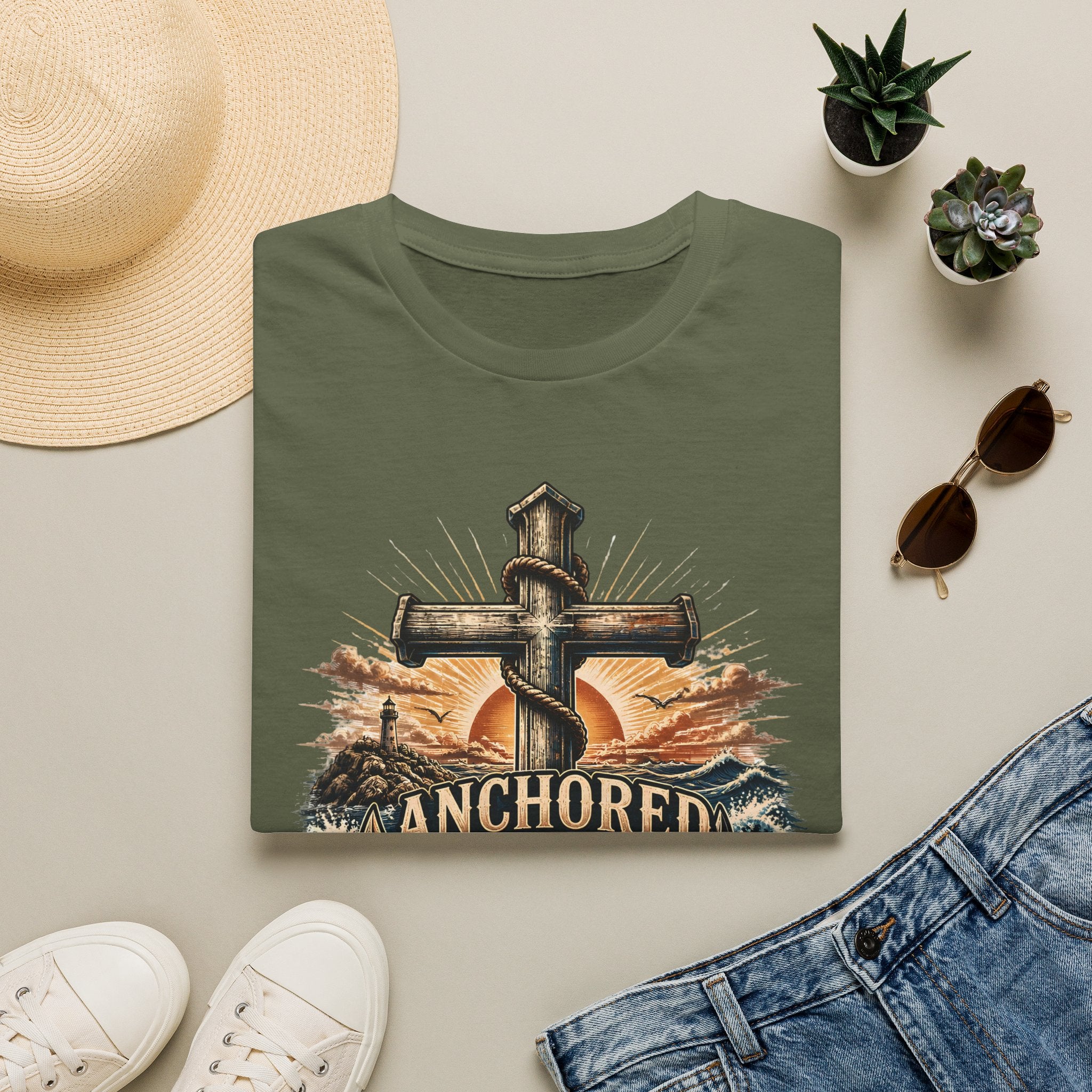 Anchored in Jesus T-Shirt — Christian Anchor Faith Tee