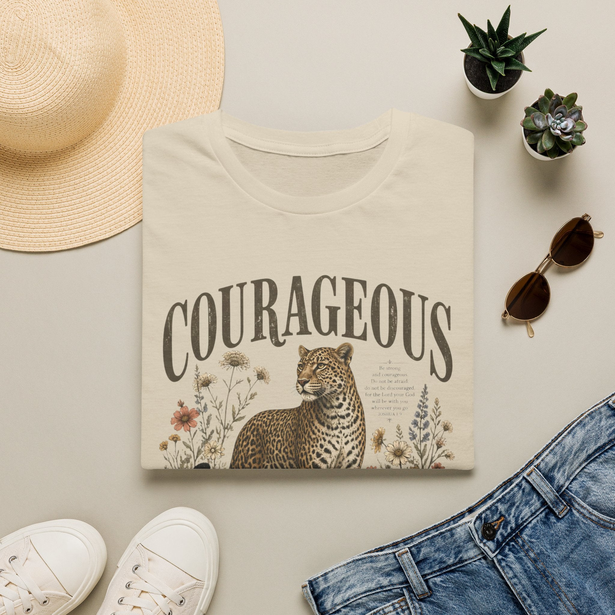 Courageous Leopard T-Shirt — Vintage Floral Wildlife Graphic Tee