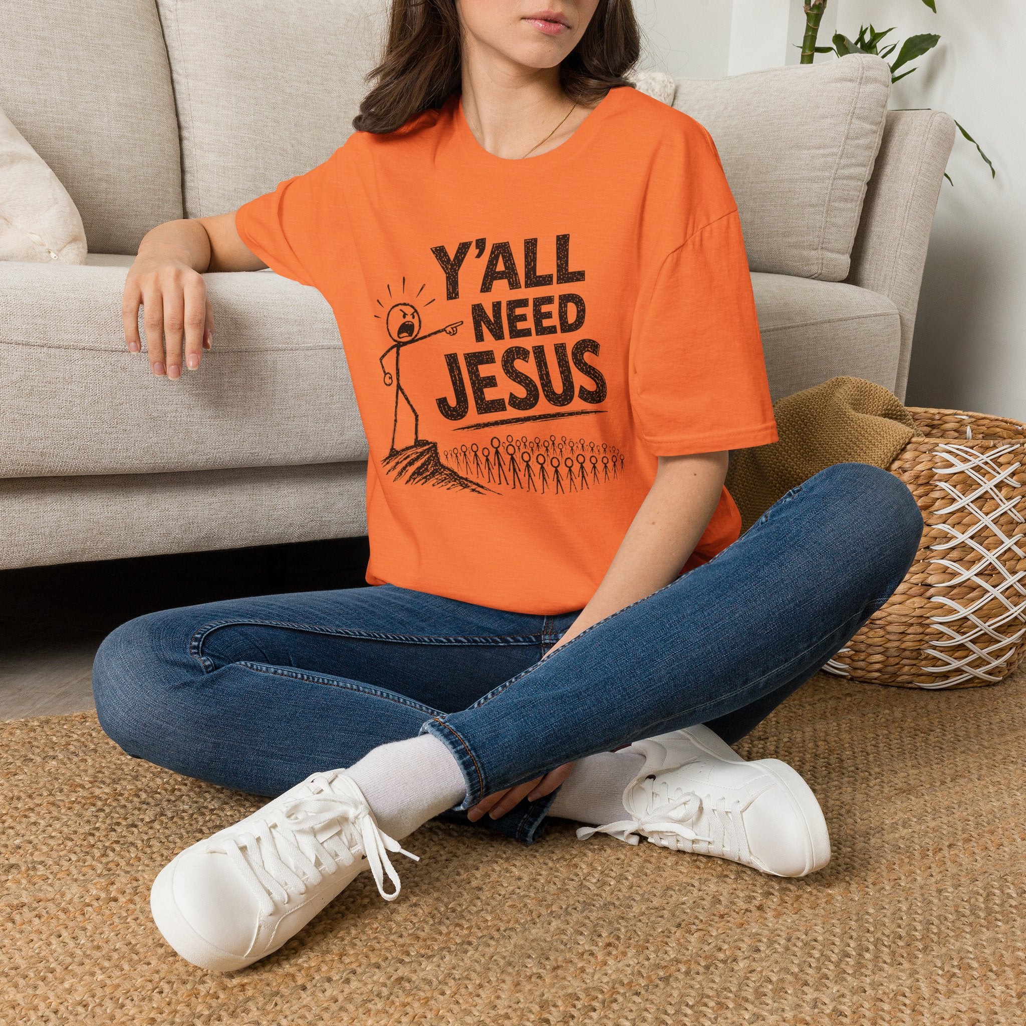 Y'all Need Jesus T-Shirt — Funny Christian Faith Tee, Stick Figure Prayer Graphic