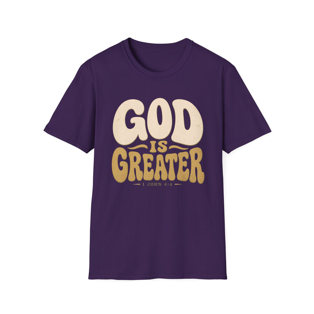 God Is Greater T-Shirt — Retro Faith Graphic Tee (1 John 4:4)