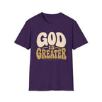 God Is Greater T-Shirt — Retro Faith Graphic Tee (1 John 4:4)