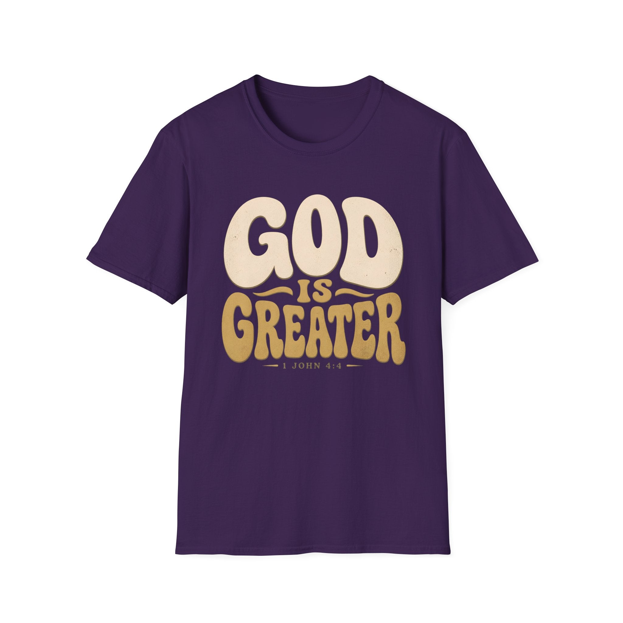 God Is Greater T-Shirt — Retro Faith Graphic Tee (1 John 4:4)
