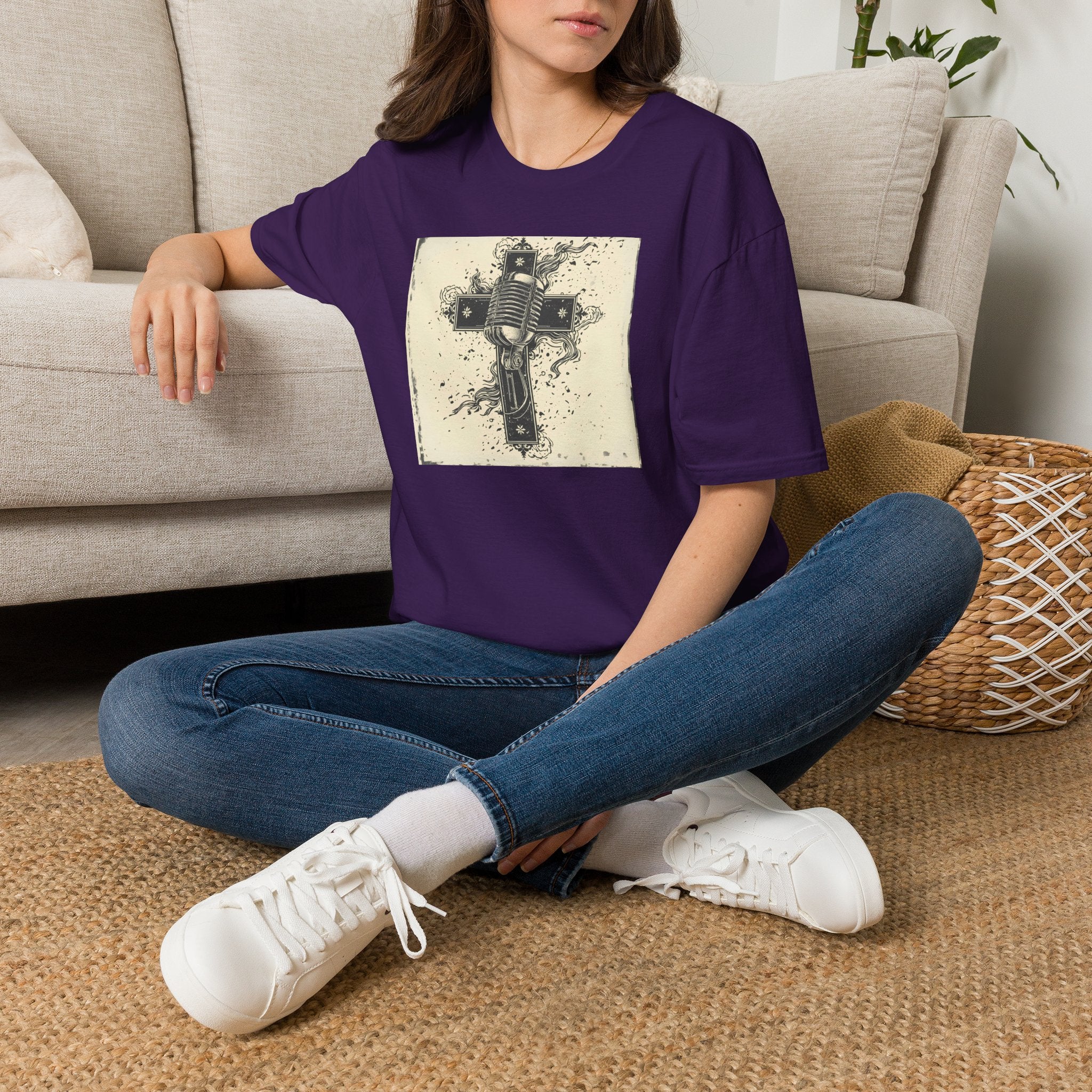 Vintage Microphone Cross T-Shirt — Retro Gospel Music Tee