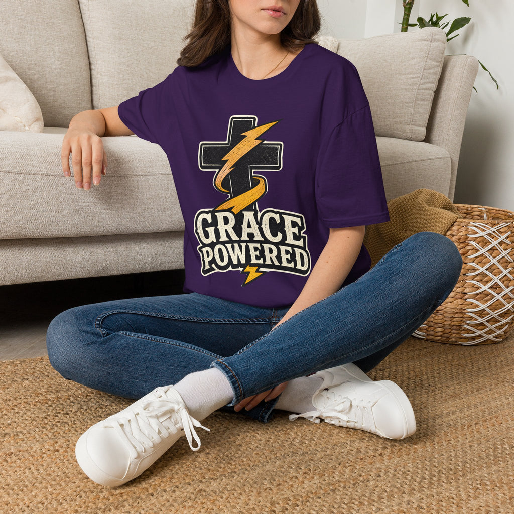 Grace Powered T-Shirt — Faith Cross with Lightning Christian Tee