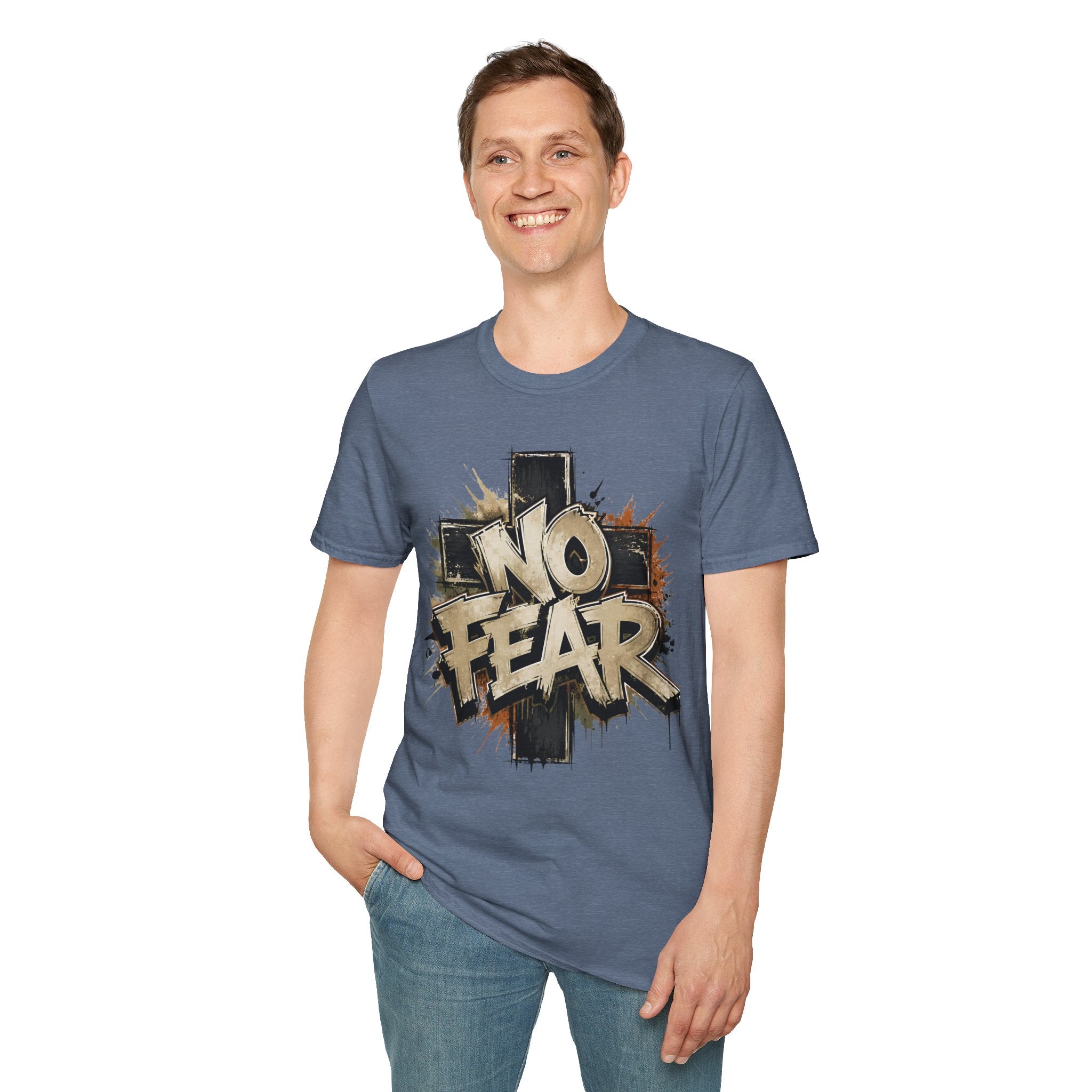 No Fear Graffiti T-Shirt — Bold Streetwear Tee with Cross Design