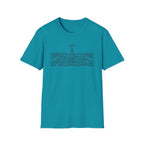 T-Shirt — Minimalist Ocean Waves & Standing Figure Tee — Calm Beach Vibes, Surfing/Travel Gift