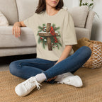 Cardinal on Cross Christmas T-Shirt — Winter Nativity Holiday Tee
