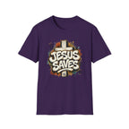 Jesus Saves T‑Shirt — Faith Graffiti Cross Christian Tee