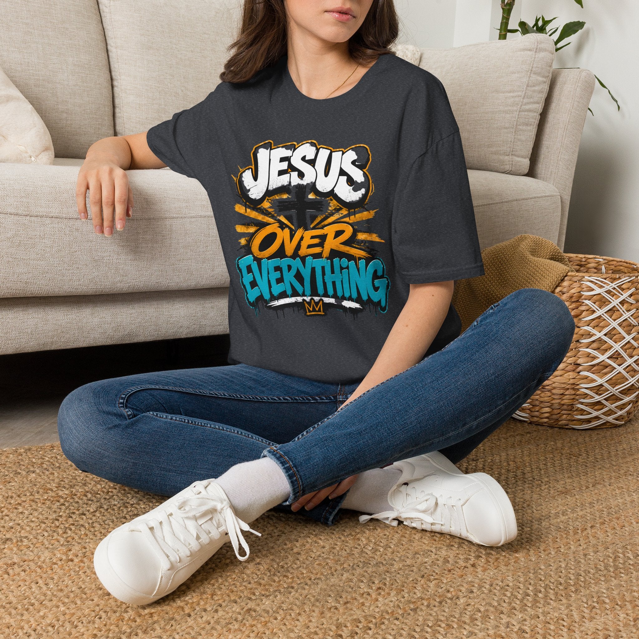 Jesus Over Everything T-Shirt — Faith Graphic Tee with Cross Streetwear Design
