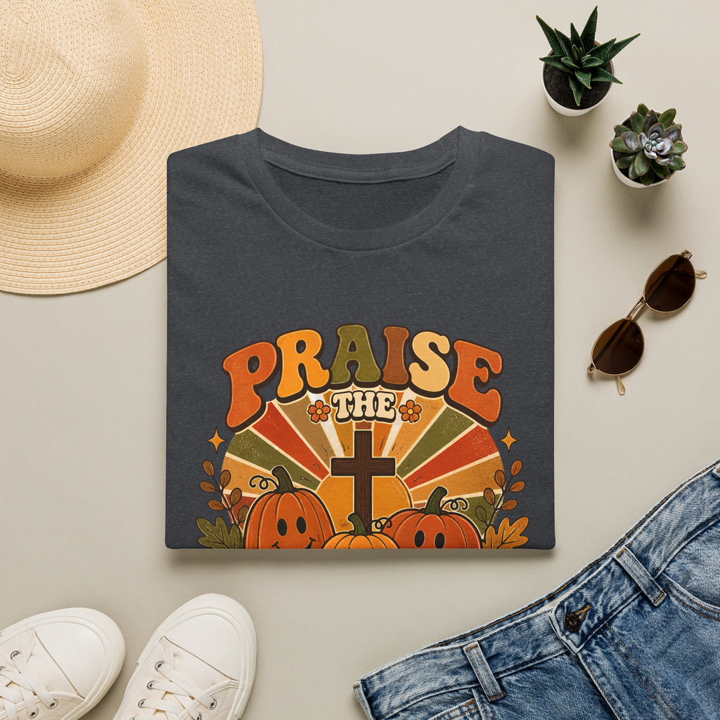 Praise the Lord Fall T-Shirt — Retro Pumpkin & Cross Christian Tee