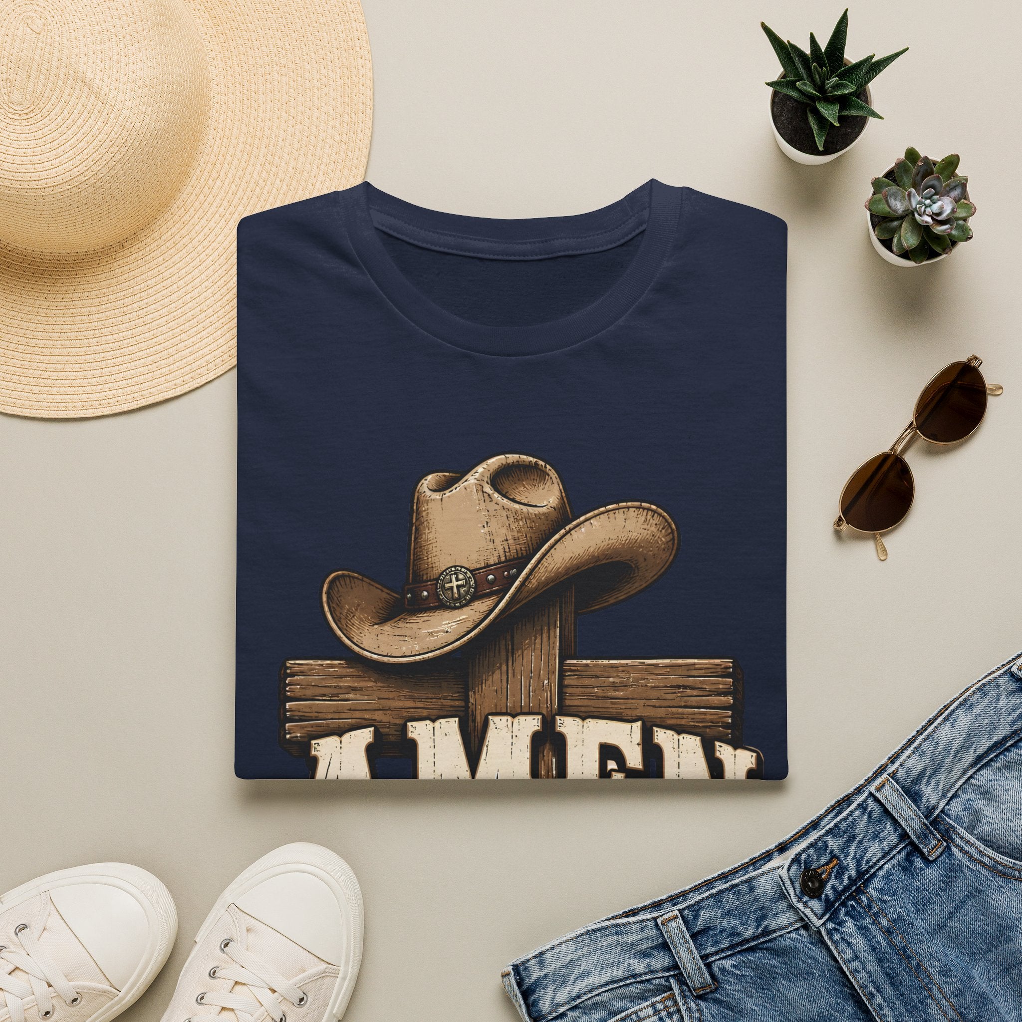 Amen Y’all Cowboy T-Shirt — Western Cross & Hat Graphic Tee