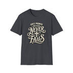 T-Shirt — “God’s Promise Never Never” Christian Faith Graphic