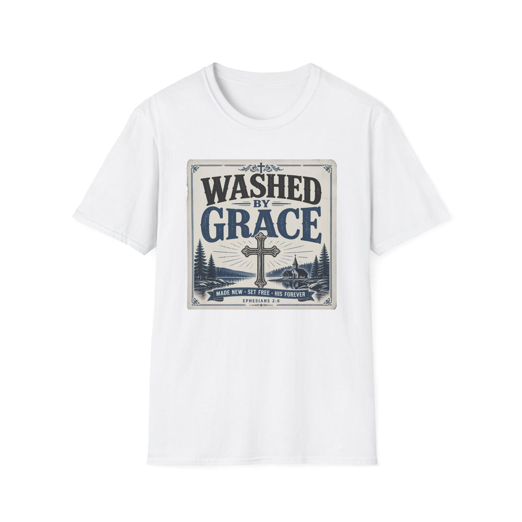 Washed By Grace T‑Shirt — Christian Faith Cross Tee