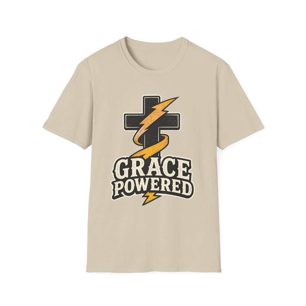 Grace Powered T-Shirt — Faith Cross with Lightning Christian Tee