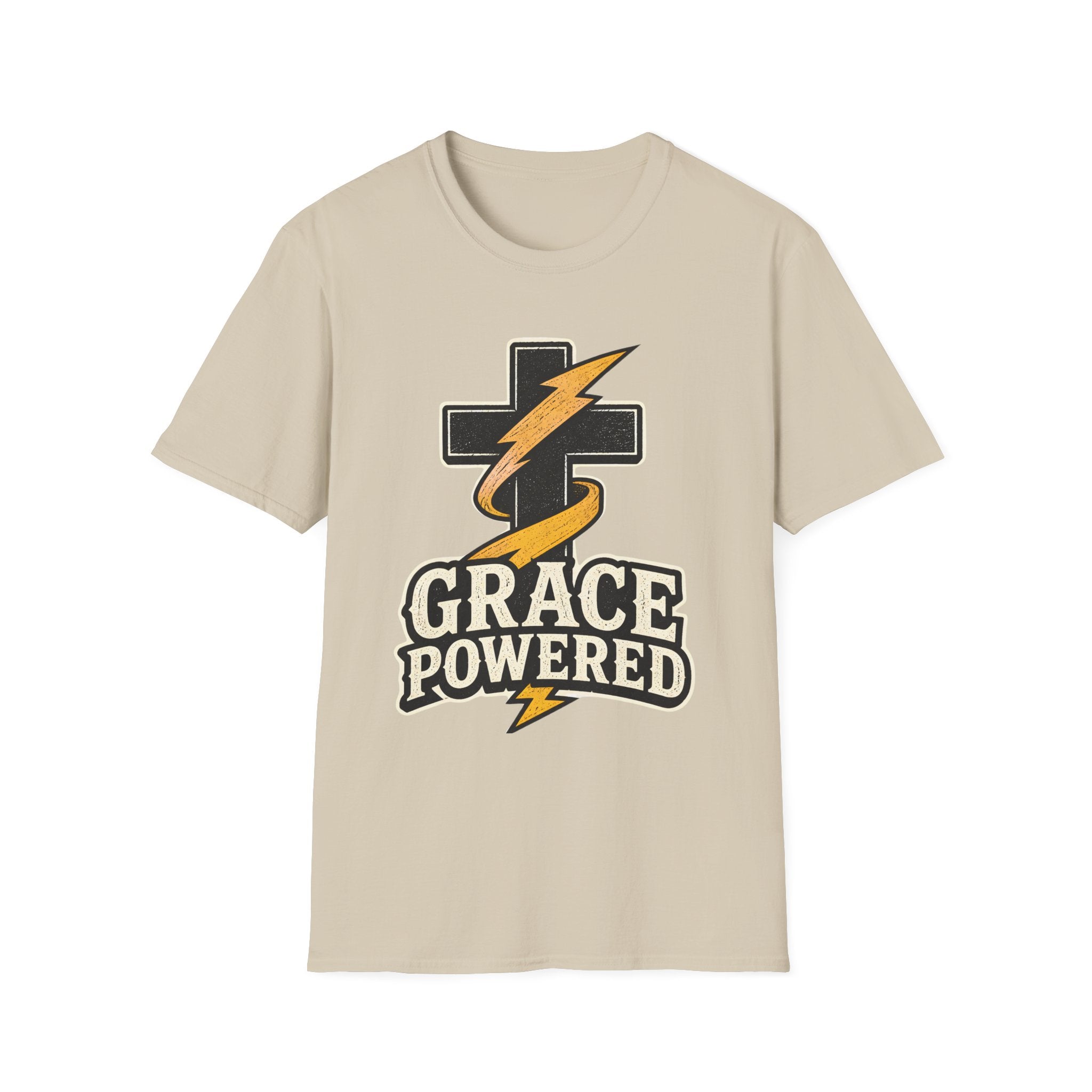 Grace Powered T-Shirt — Faith Cross with Lightning Christian Tee