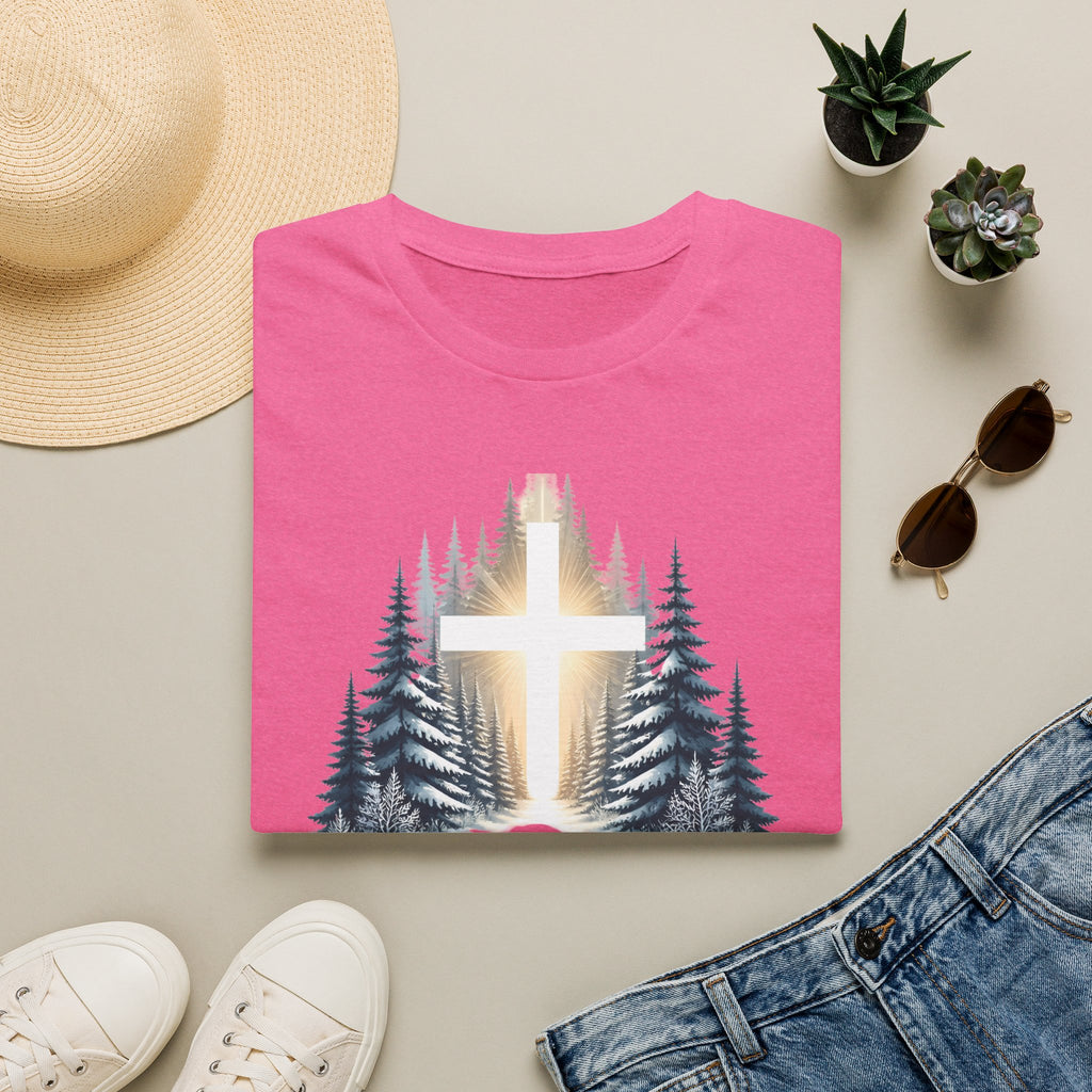 Christian T-Shirt — Cross in Pine Forest with "Amazing Grace" (Faith Tee)