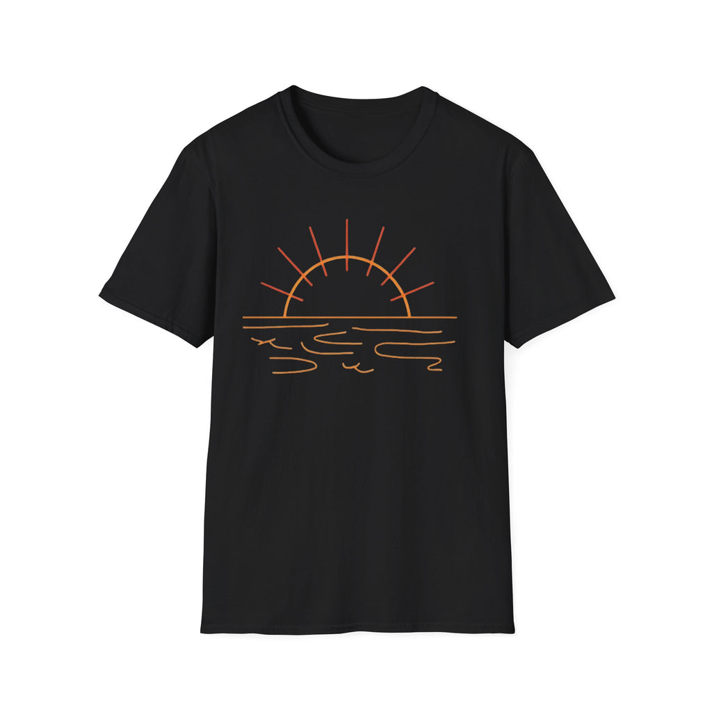 Sunrise Line Art T-Shirt — Minimal Beach Sunset Tee