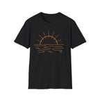 Sunrise Line Art T-Shirt — Minimal Beach Sunset Tee