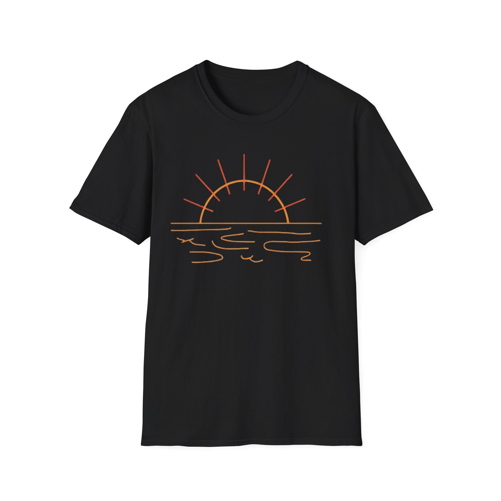 Sunrise Line Art T-Shirt — Minimal Beach Sunset Tee