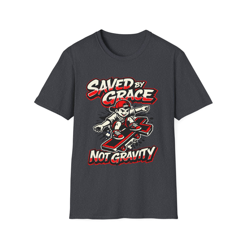 Saved by Grace T‑Shirt — Skateboard Faith Graphic