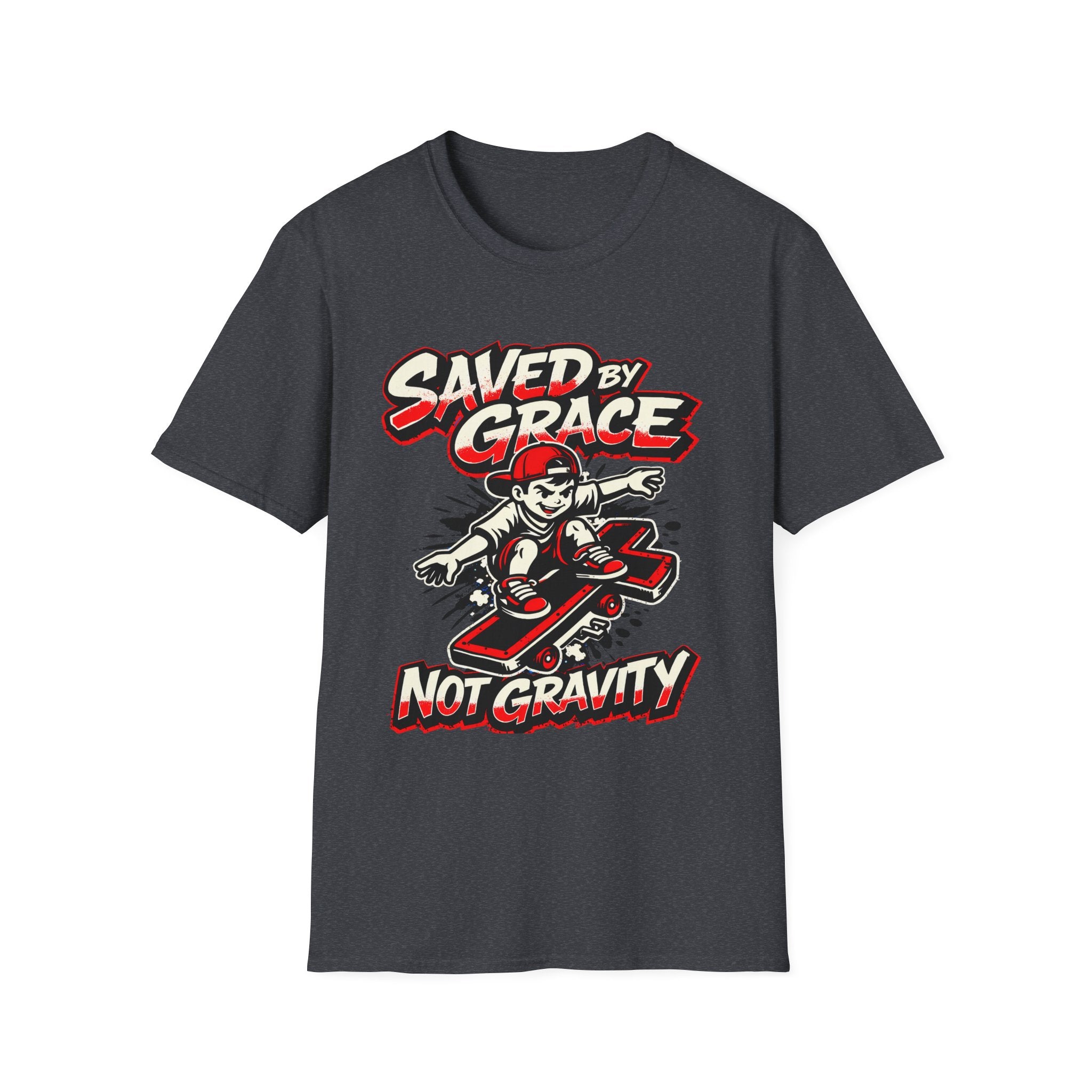 Saved by Grace T‑Shirt — Skateboard Faith Graphic