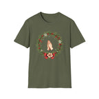 Christmas Prayer Hands T-Shirt — Holiday Wreath Faith Tee