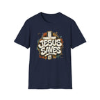 Jesus Saves T‑Shirt — Faith Graffiti Cross Christian Tee