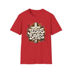 Jesus Saves T‑Shirt — Faith Graffiti Cross Christian Tee