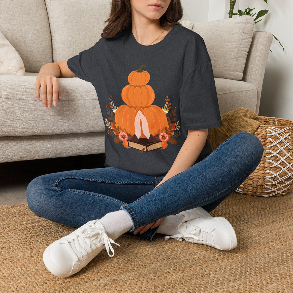 Pumpkin Stack T‑Shirt — Autumn Floral Fall Graphic Tee