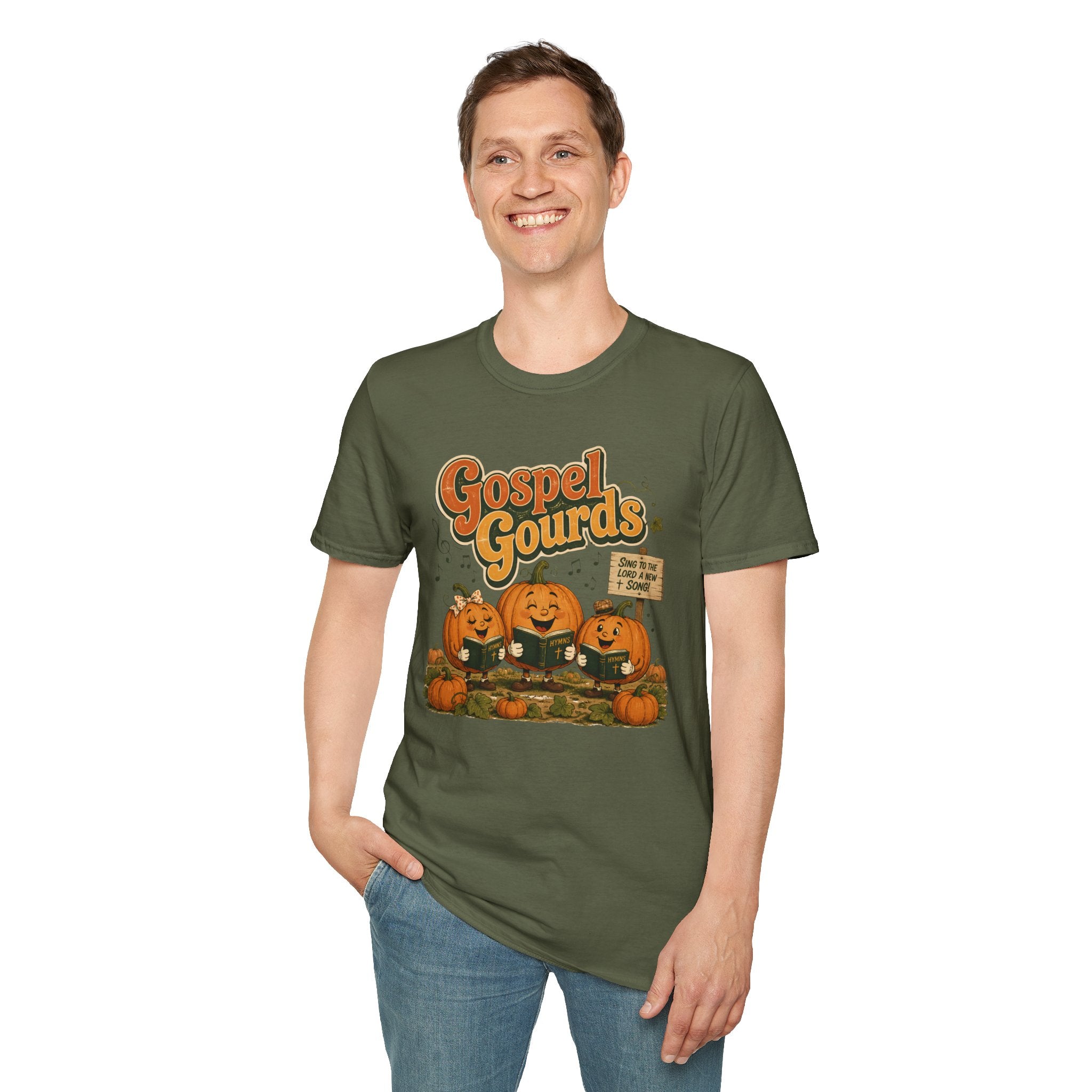 Gospel Gourds Halloween T‑Shirt — Cute Singing Pumpkin Fall Tee
