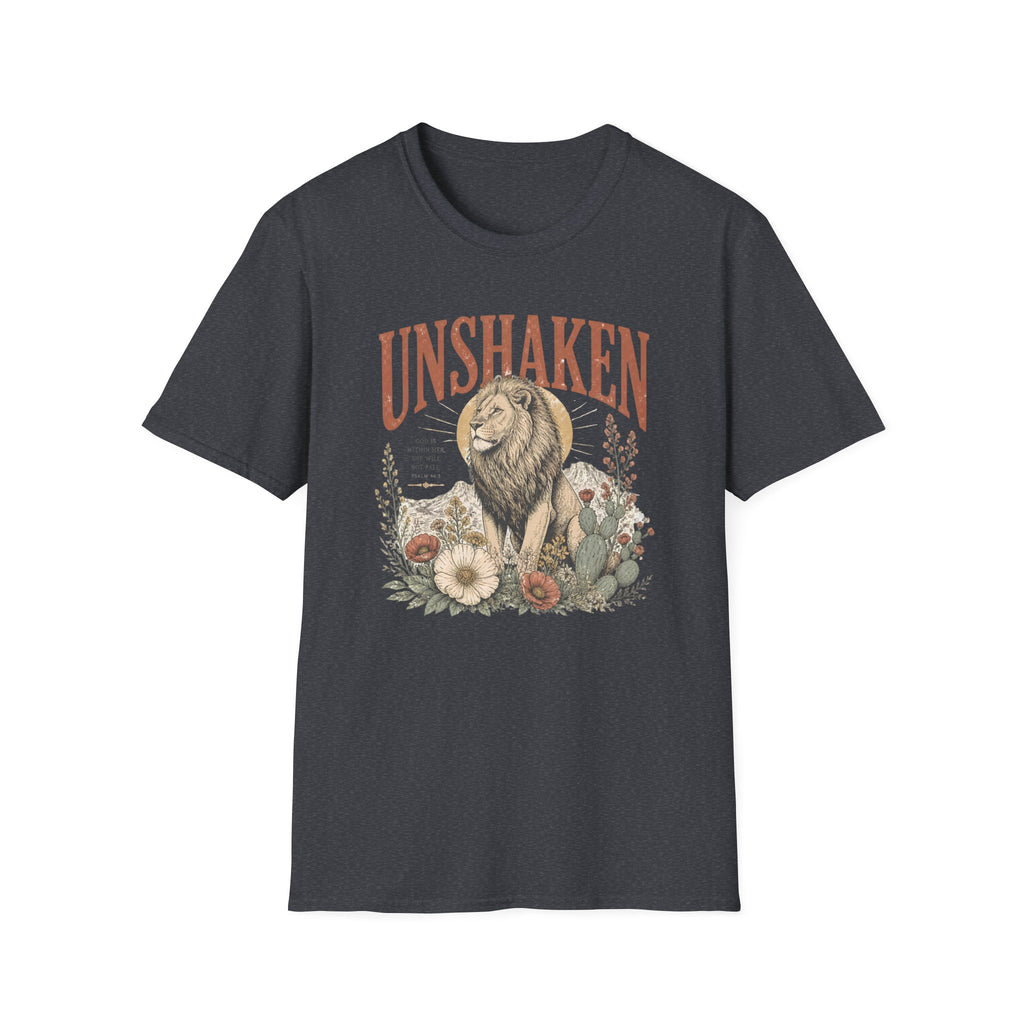 Unshaken Lion T‑Shirt — Vintage Floral Courage Tee