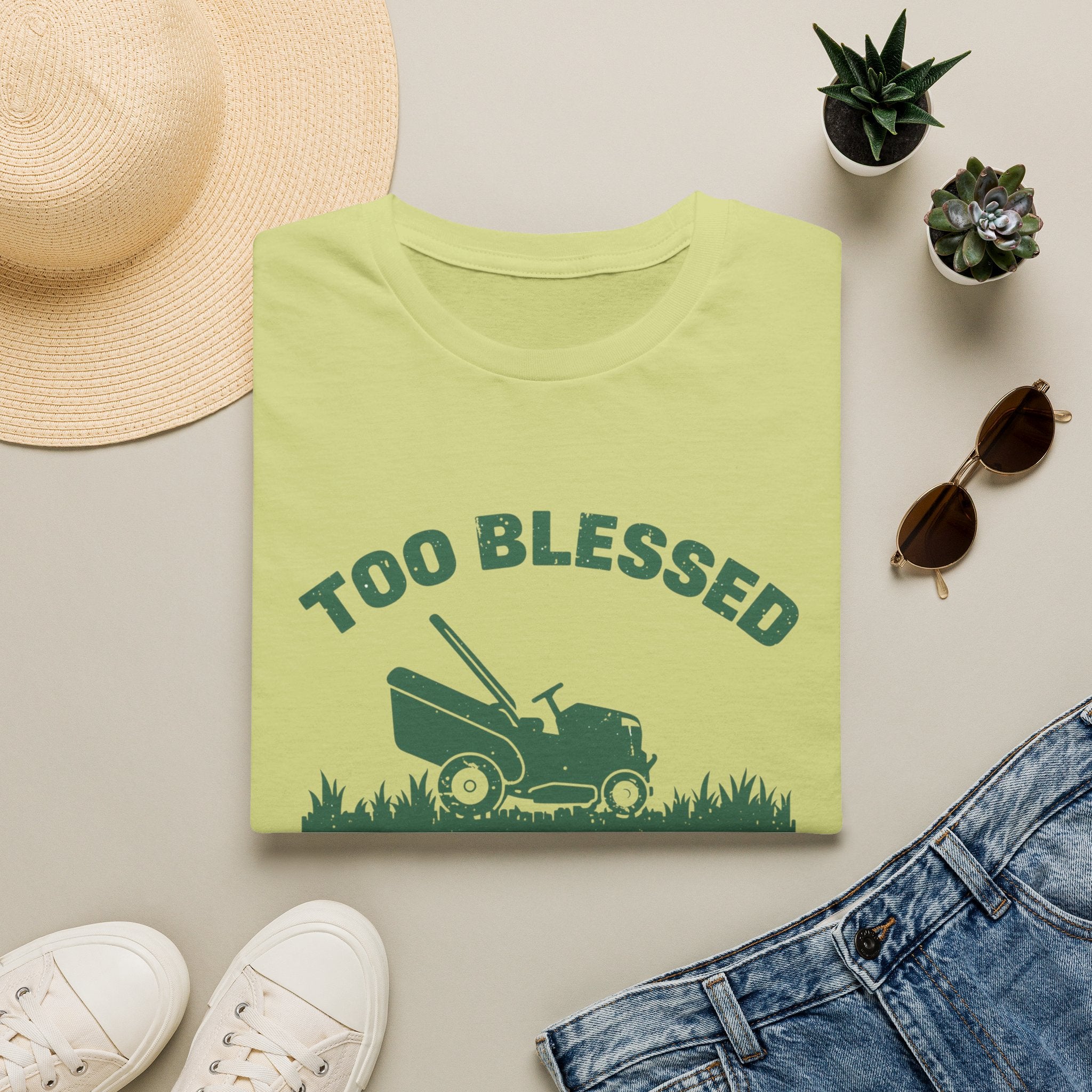 Too Blessed To Mow Fast T-Shirt — Funny Lawn Mower Gardening Tee