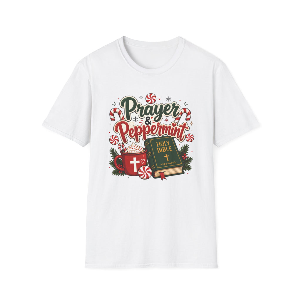 Prayer & Peppermint Christmas T-Shirt — Festive Bible Holiday Tee