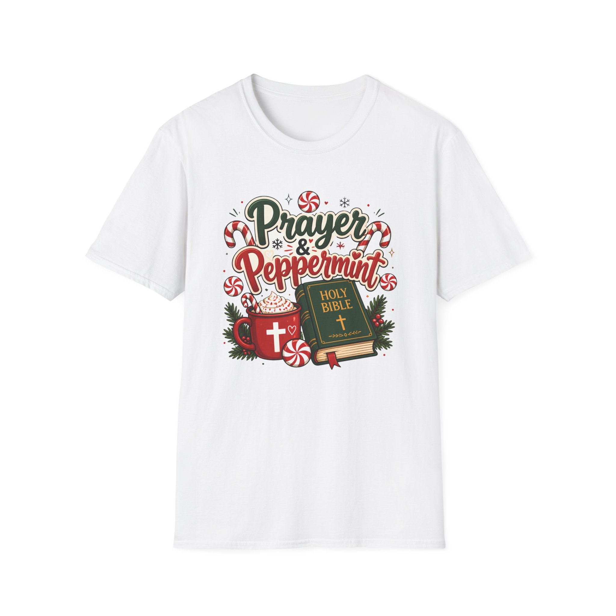 Prayer & Peppermint Christmas T-Shirt — Festive Bible Holiday Tee