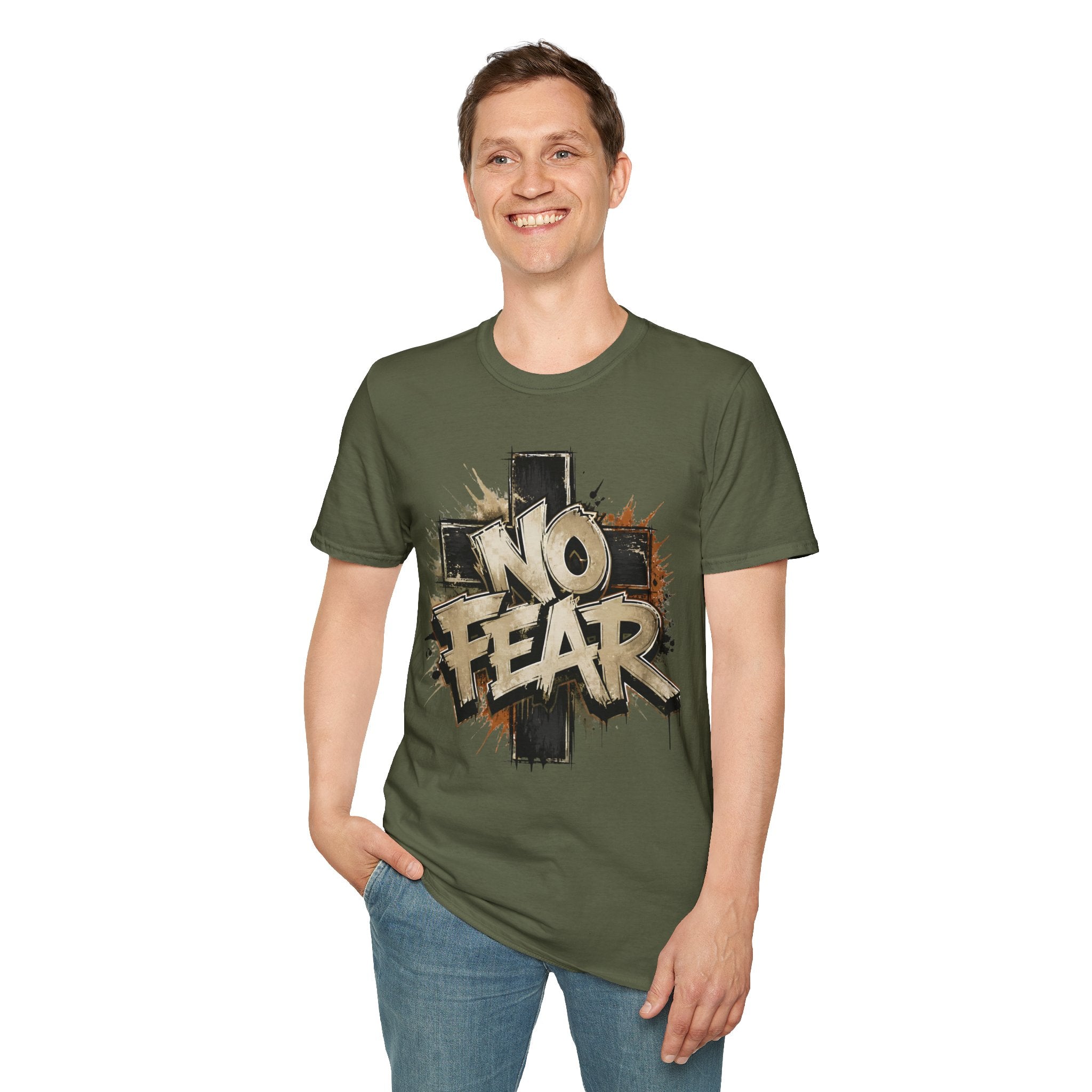 No Fear Graffiti T-Shirt — Bold Streetwear Tee with Cross Design
