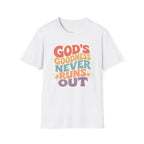 Christian T-Shirt — "God's Goodness Never Runs Out" Retro Faith Tee