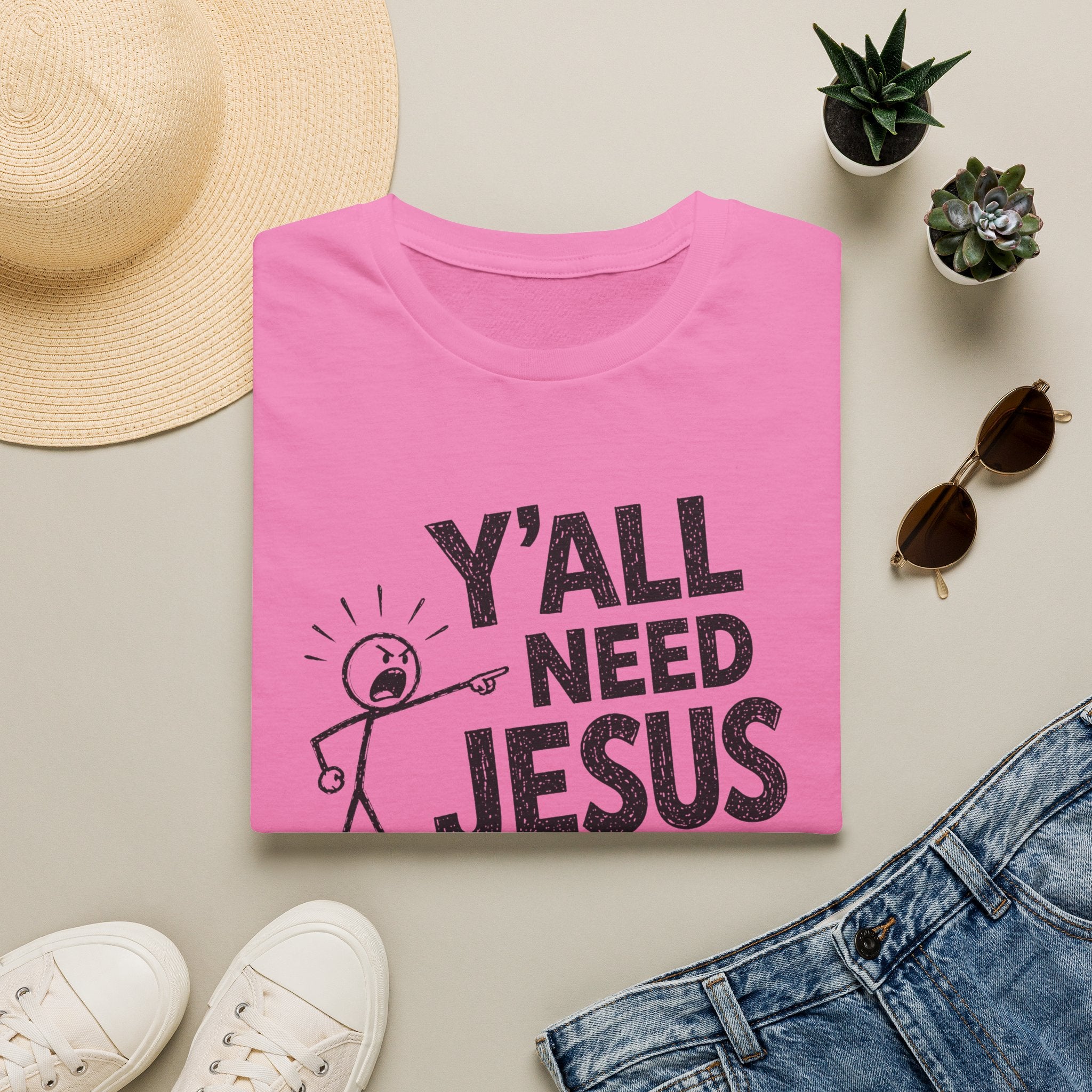 Y'all Need Jesus T-Shirt — Funny Christian Faith Tee, Stick Figure Prayer Graphic