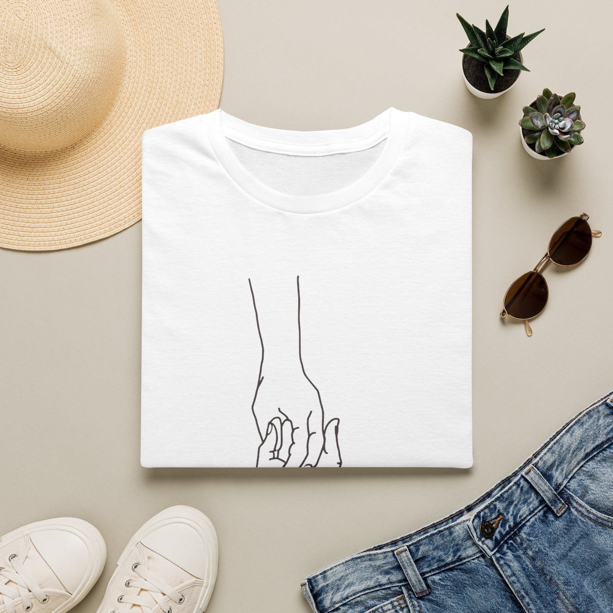 T-Shirt — Minimal Line Art Holding Hands Design