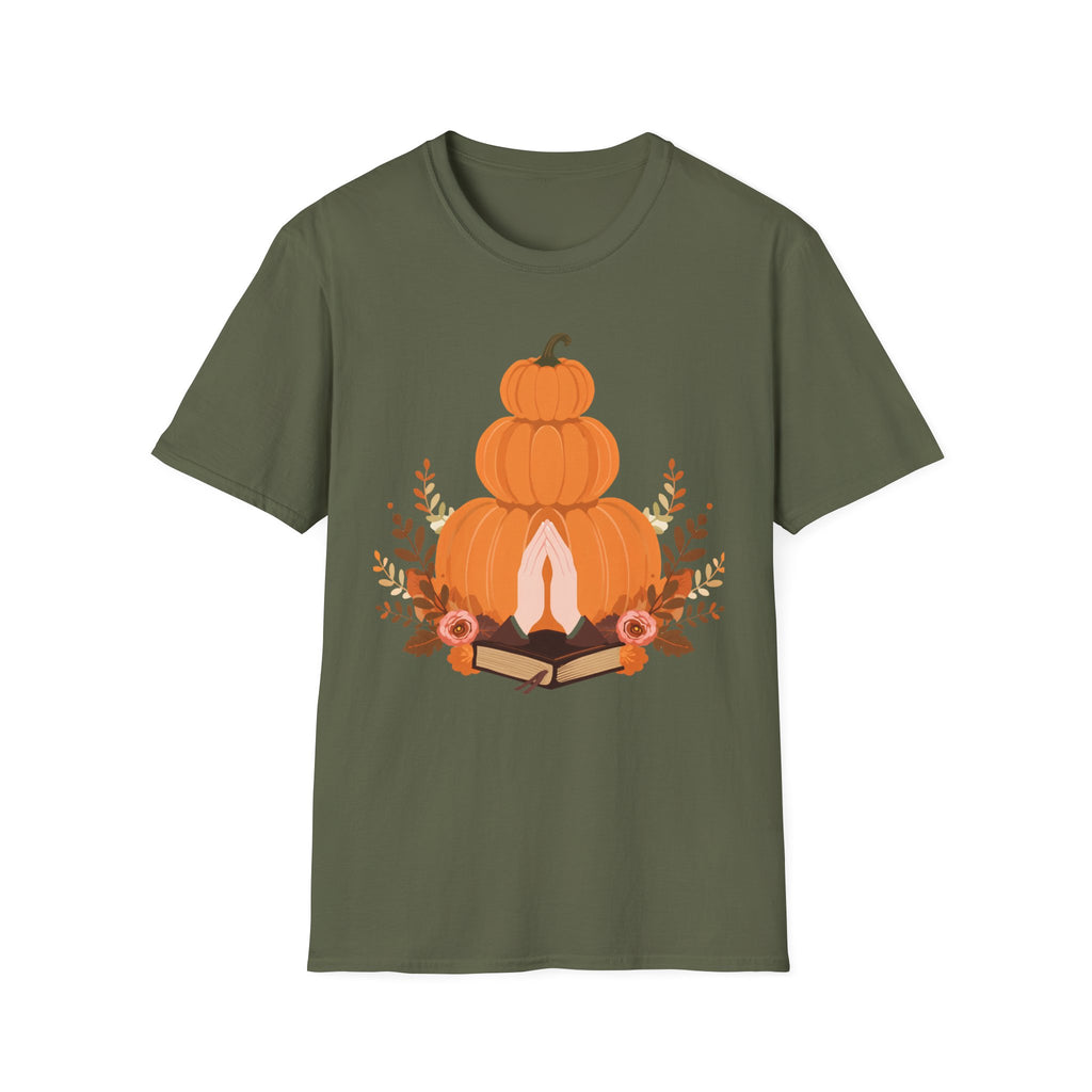 Pumpkin Stack T‑Shirt — Autumn Floral Fall Graphic Tee
