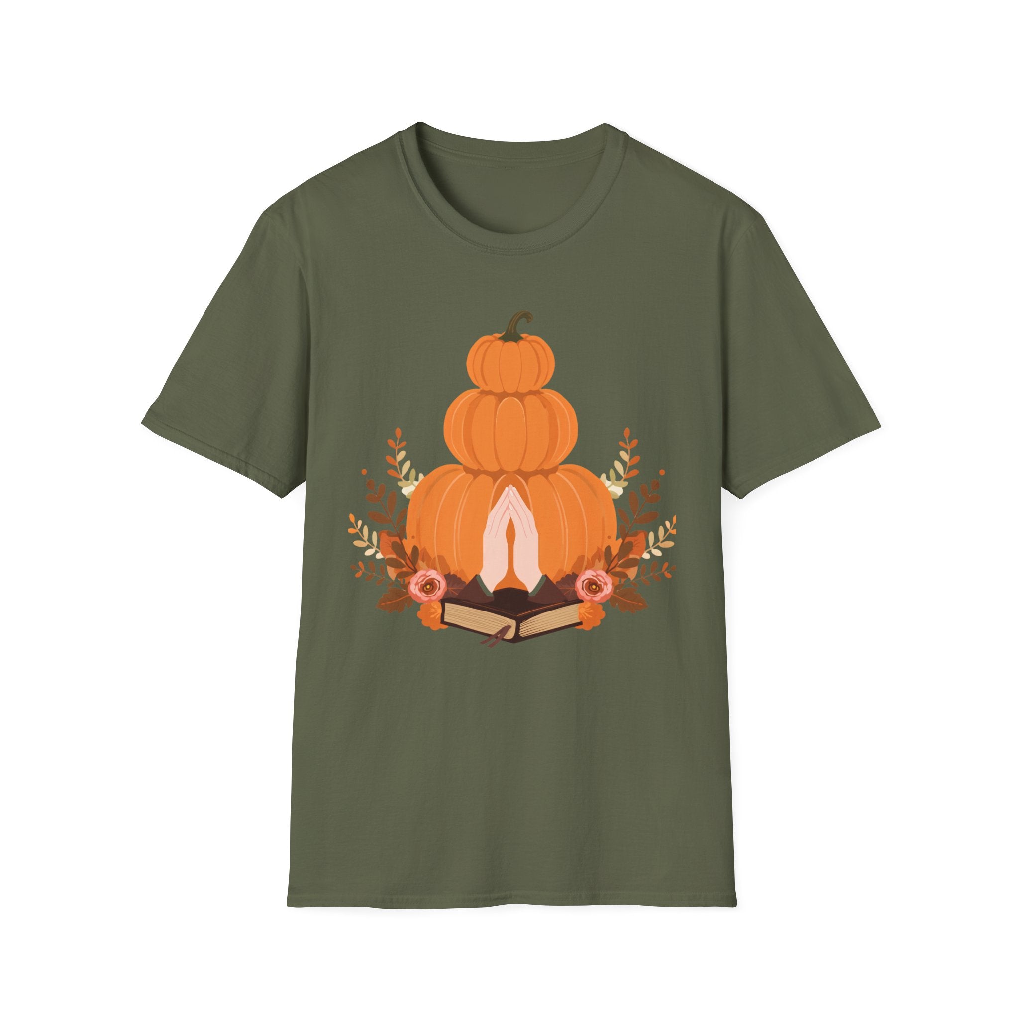 Pumpkin Stack T‑Shirt — Autumn Floral Fall Graphic Tee
